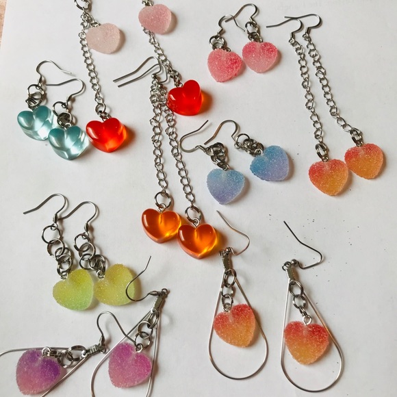 Blue Kawaii Candy Soft Gummy Heart Ombré Handmade Stainless Steel Earrings - Picture 9 of 15